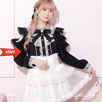 Jirai Kei Lolita Blouse Kawaii Top Women Cute Japanese Style Shirt with Bow Y2K Elegant Long Sleeve Sweet Casual Aesthetic Tops