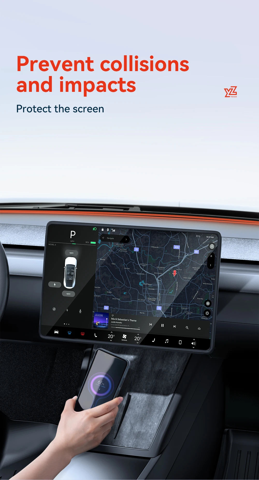 YZ For Tesla Model 3/Y/YL Juniper Highland 2026 TPU Protective Trim Internal rearview mirror Cover Central Control Navigation