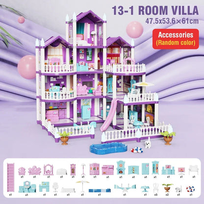 DIY Villa Castle Assembly Doll House Mini Furniture Accessories Model Home Decoration Girl Pretend Play Toy Kid Birthday Gifts