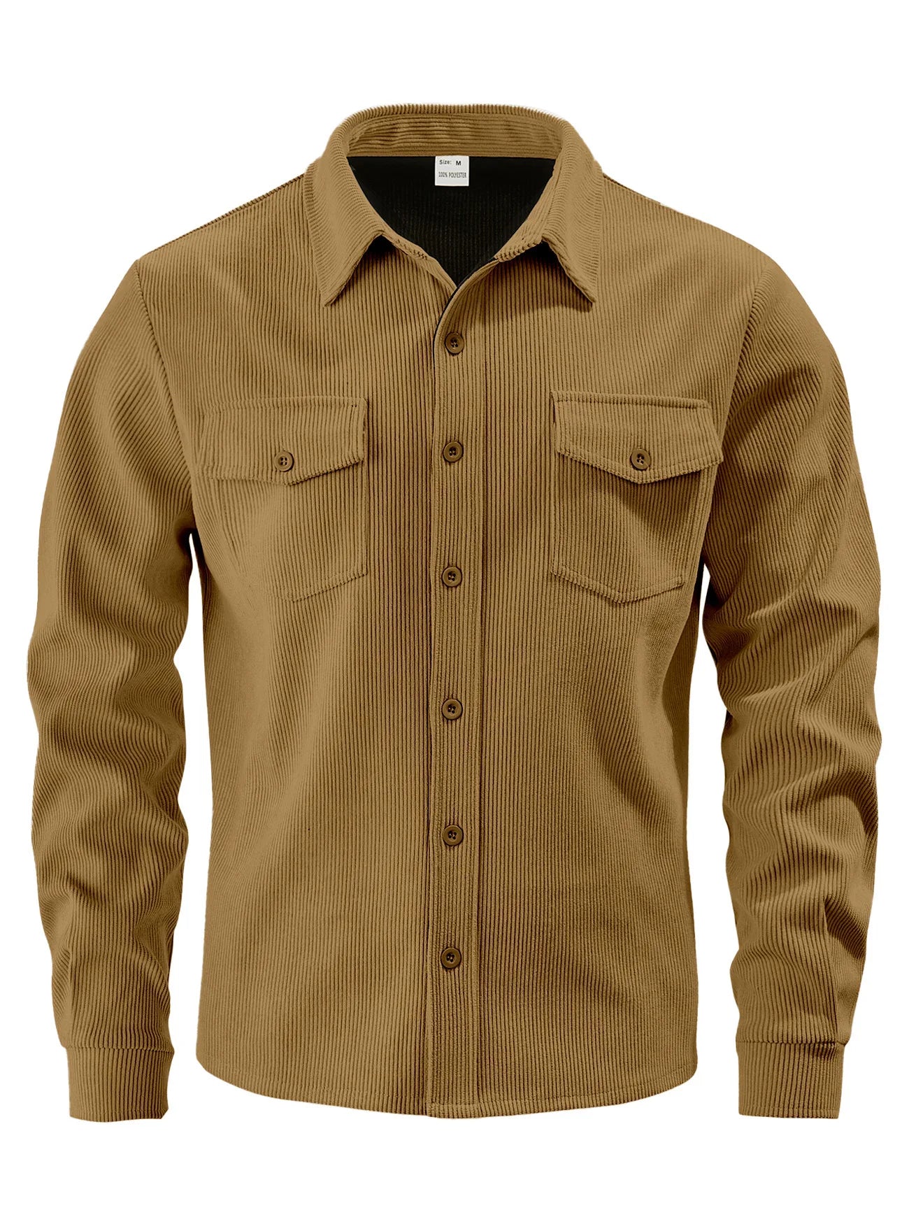 Men's Corduroy Button Down Shirt Casual Long Sleeve Work Shacket with Chest Pockets Fall Winter Fleece Lined Top