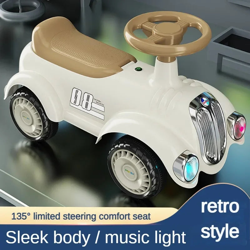 Ride On Car for Toddlers Classic Ride On Train Sliding Car with Sound & Light Under Seat Storage Retro Toys for Kids Boys Girls