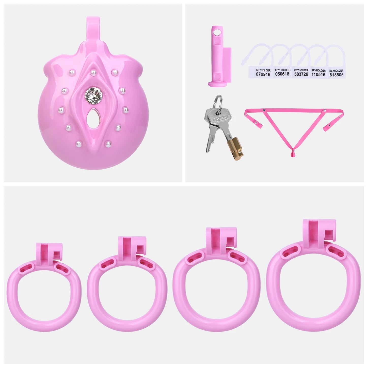 FRRK ABS Mini Clitoris Chastity Cage Three-Way Harness Belt Pearl Decor Intimate Restraint Wearable Gear For Adult 18+ Men