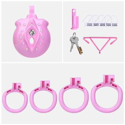 FRRK ABS Mini Clitoris Chastity Cage Three-Way Harness Belt Pearl Decor Intimate Restraint Wearable Gear For Adult 18+ Men