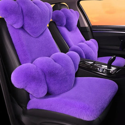 2/3/4pcs Super Soft Fluffy Rabbit Faux Fur Car Seat Cover Winter Plush Warm Thick Home Car Seat Cushion Pad Neck/Waist Pillow
