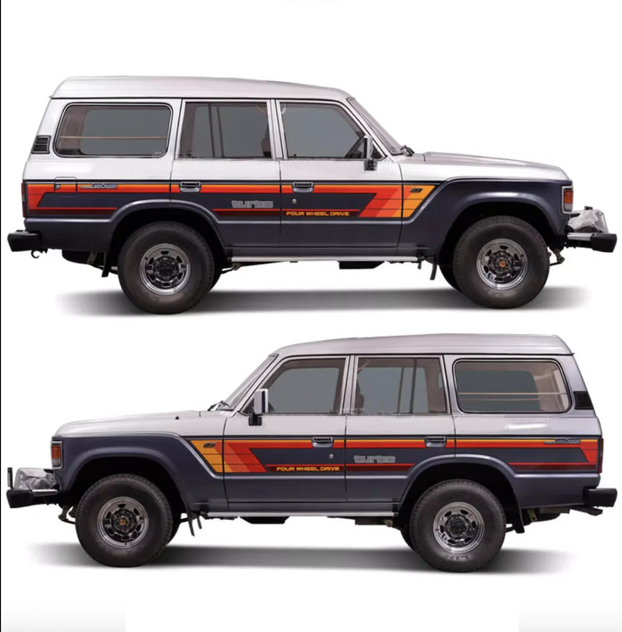 Retro Tricolor Car Stickers Side Waist line Precut Modified Stripes Decal Vinyl Graphics Wrap Blackout for Land Cruiser 60 LC60