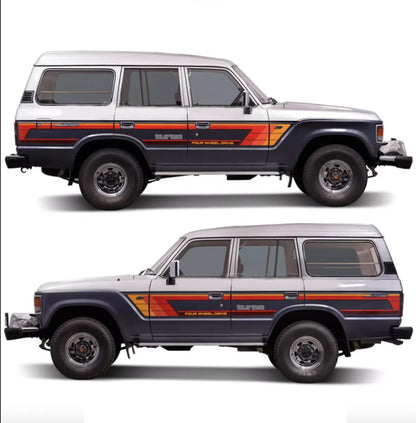 Retro Tricolor Car Stickers Side Waist line Precut Modified Stripes Decal Vinyl Graphics Wrap Blackout for Land Cruiser 60 LC60