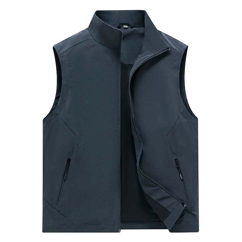 New Spring Autumn Men'S Outdoor Vest Middle-Aged And Elderly Casual Loose And Fashion Versatile Stand Up Collar Sleeveless Coat