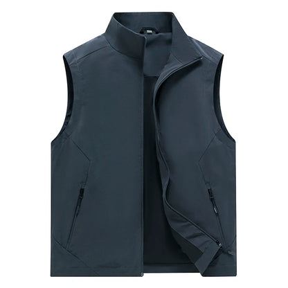 New Spring Autumn Men'S Outdoor Vest Middle-Aged And Elderly Casual Loose And Fashion Versatile Stand Up Collar Sleeveless Coat