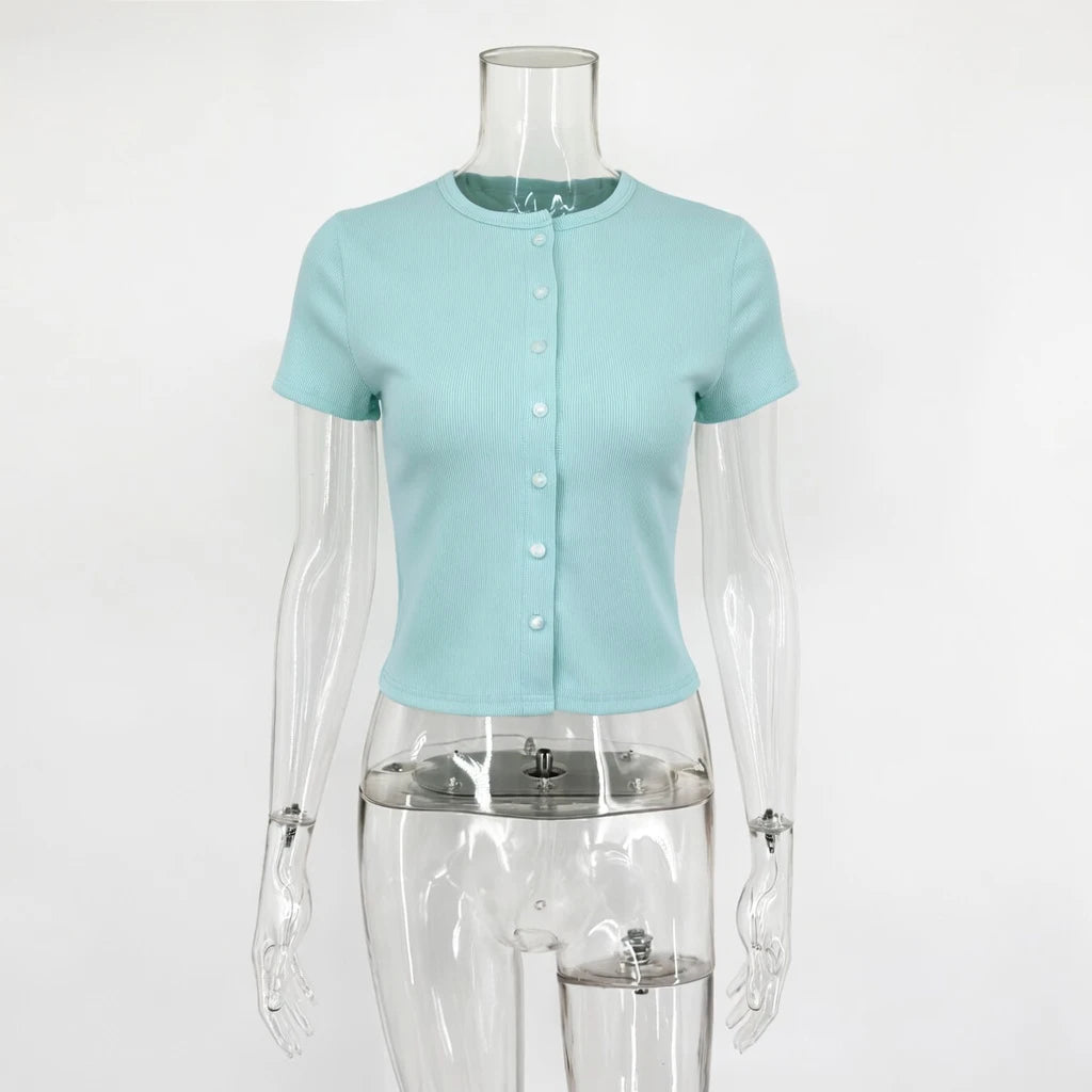 Tuularose Fashion New T-Shirt Women's Casual Solid Slim-Fit Crew Neck Cardigan T-Shirt Summer Office Lady Vacation Female Tops