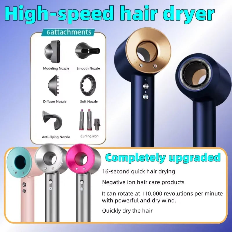 Professional negative ion hair dryer household high-speed bladeless constant temperature hair dryer quick-drying curling nozzle