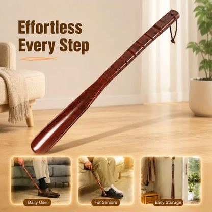 Solid Wood Shoe Horn Extended Handheld Household Footwear Pull Helper for Pregnant Women Elderly Bend-Free Shoe  Lifter