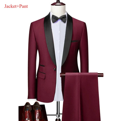 Men's Lapel Black Suit Set Coat Vest Trousers / Business Groomsmen Groom Wedding Dress Fprmal Blazer Pants