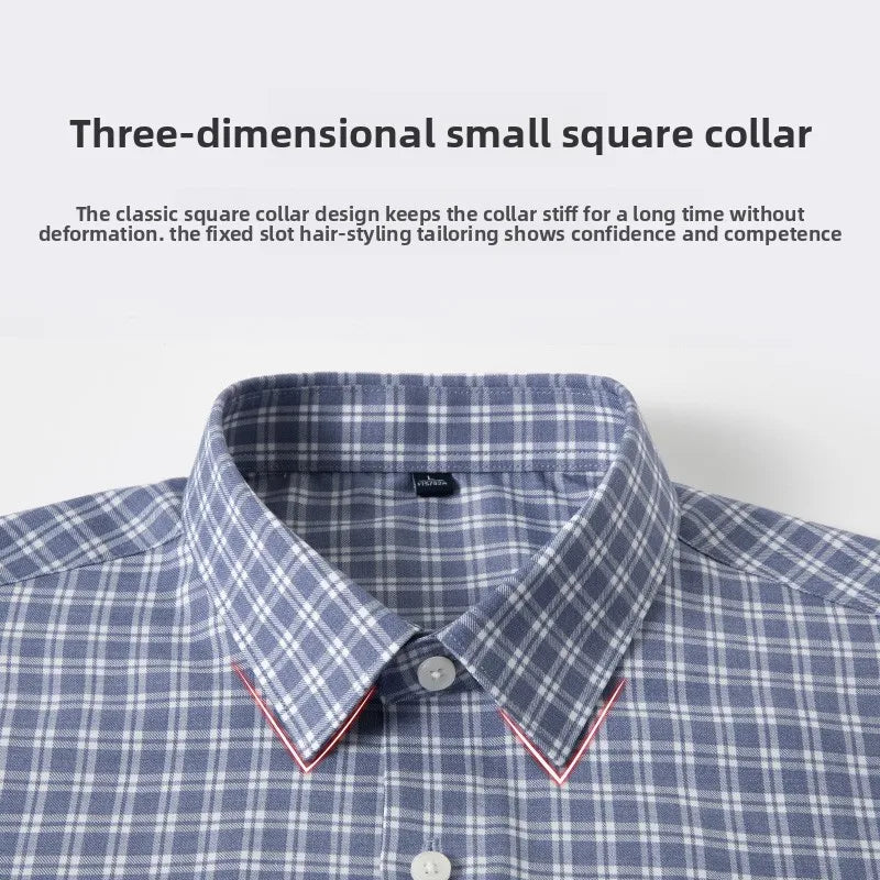Premium Bamboo Fiber Anti-wrinkle Fashion Men Shirts Checkered Designer Long Sleeve Slim Fit Spring Autumn Business Casual Tops