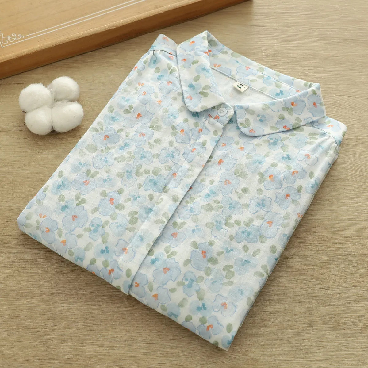 New Autumn women's clothing 100% cotton yarn rustic blue flower print shirts and blouses for women long sleeve shirts