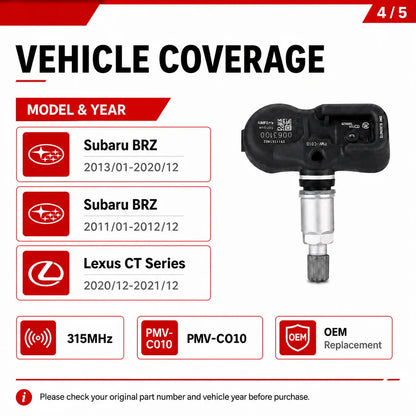 4PCS TPMS Sensor for Subaru BRZ Lexus CT 315MHz PMV-C010 4260706020 Tire Pressure Sensor