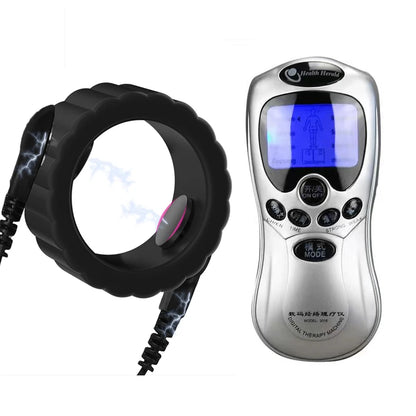 Electro Shock Silicone Penis Ring Bdsm Electric Stimulate Scrotal restraint Massage Cock Cage Masturbation Sex Toys For Men Gay