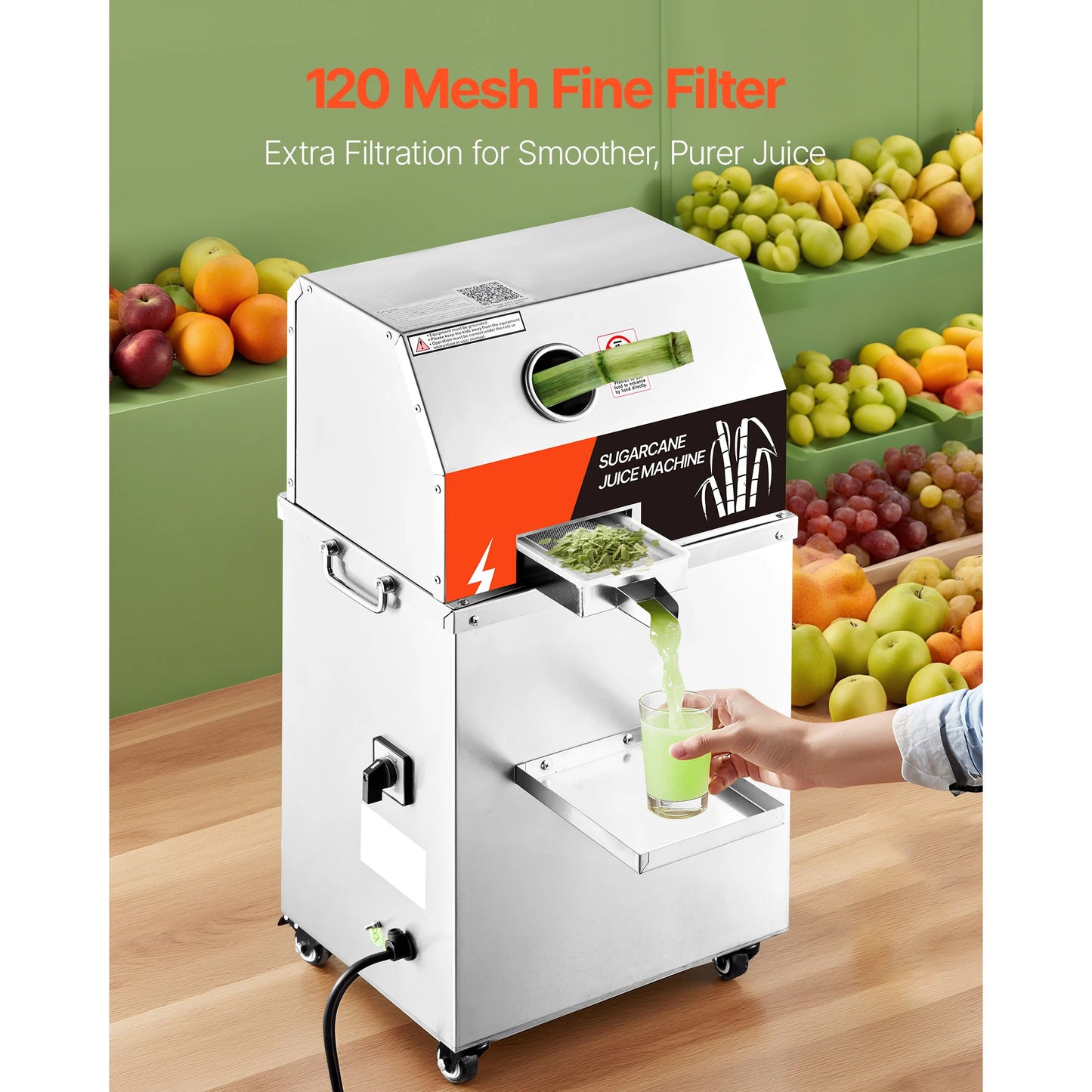 SucceBuy Commercial Sugar Cane Juicer 800W Electric Sugarcane Juicer Machine with 661LBS/H High Output 3 Stainless Steel Rollers Sugar Cane Press Juice Extractor Squeezer on Wheels for Home Commercial
