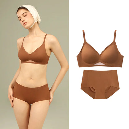 SUJIIN Bra Sets for Women Sexy Two Piece Lingerie Push Up Seamless Wireless Smooth Breathable Bra and Panty Brief Set MX225+N176