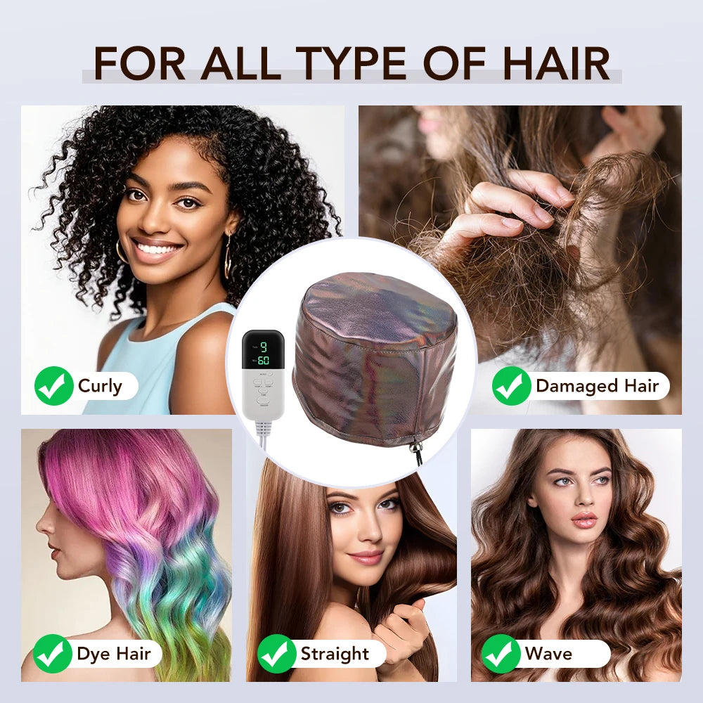 Hair Steamer for Deep Conditioning 9-Level Thermal Heat Cap Home Electric Portable Nourish Hair Mask Hat Thickened PE Bonnet