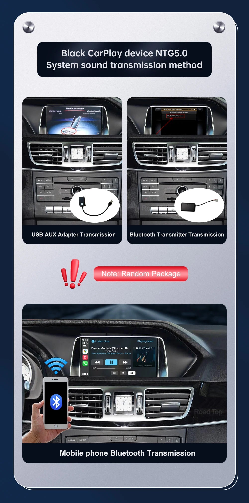 Road Top Wireless CarPlay for Mercedes Benz E-Class W212 E Coupe C207 NTG4.5/4.7/5.0 2011-2015 with Airplay Android Auto