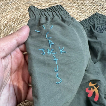 Summer Vintage Street Cactus Jack Shorts Lightning Eagle Print Embroidered Logo Mesh Nylon Elastic Waist Casual Shorts Men Pants