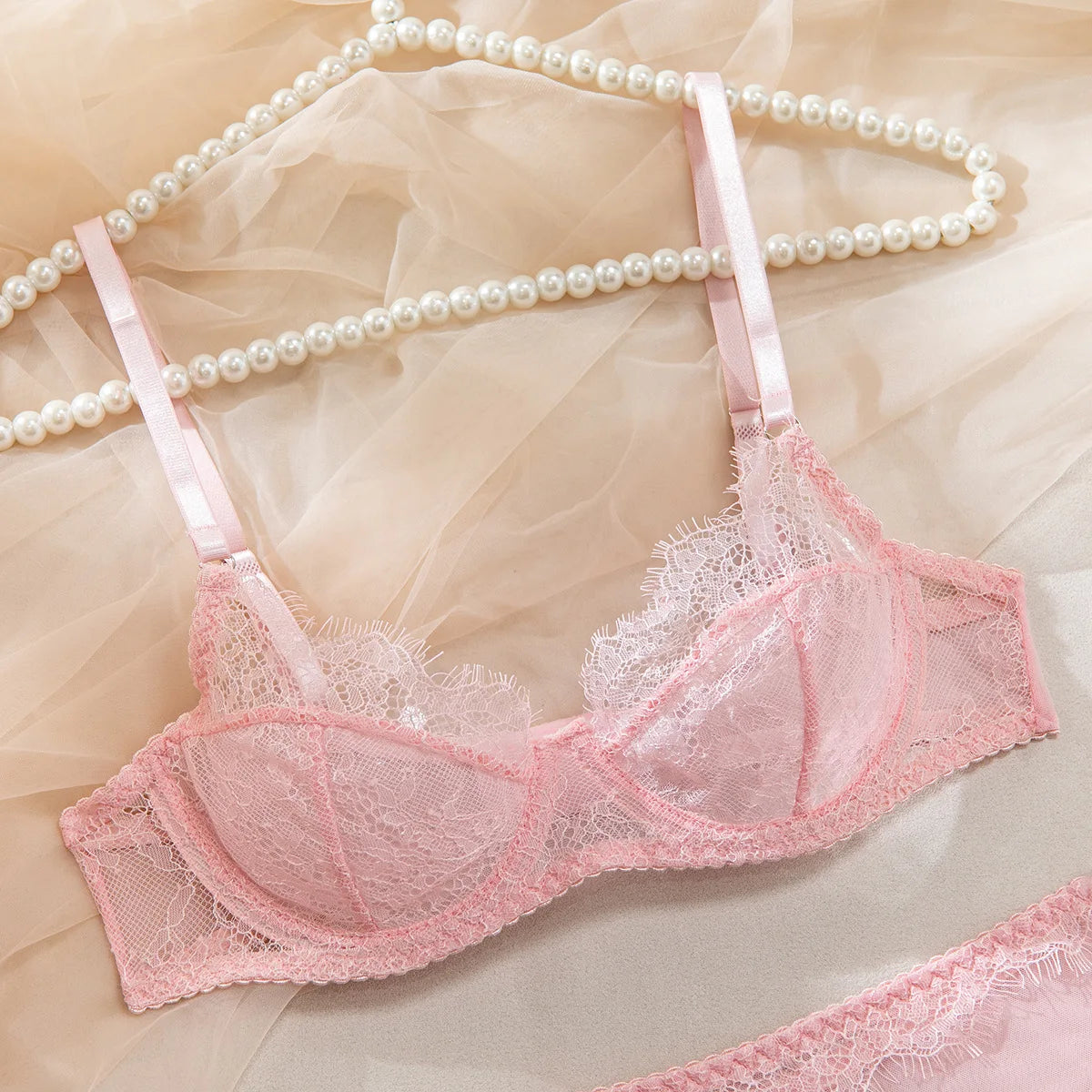 Ellolace Fancy Lingeries Sexy Hot Elegant Bra 3PC Set with Leg Circles Sissy Solid Color Intimate Eyelash Lace Patchwork Costume