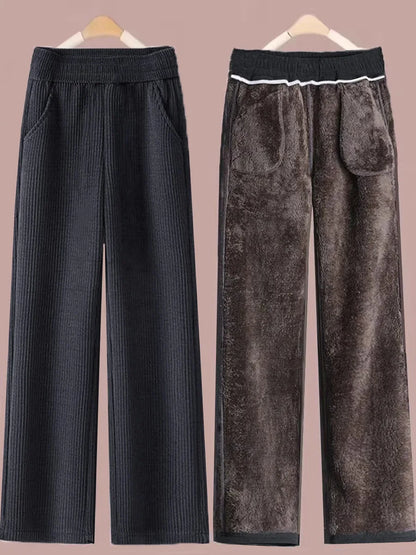Fleece Lined Thick Corduroy High Waist Wide Leg Pants Women's Autumn Winter New Style Drapey Mom Straight Leg Trousers Trendy