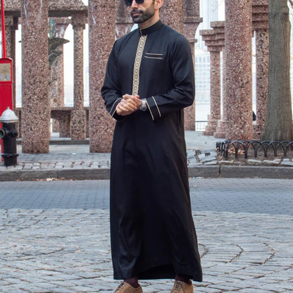 Islamic Muslim Arabic Casual Men's Abaya Long Sleeve Embroidered Stand Collar Arabic Abaya Men's Traditional Clothing