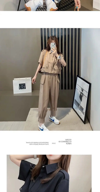 Fashionable Youthful Workwear Career Two-Piece Set Summer New Light Maturity Hepburn Style Quality Polyester Fiber Long Pants