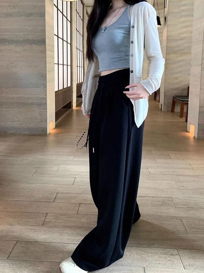 High Waist Wide Leg Sport Pants Women Loose Lazy Style Spring Autumn Casual Straight Long Trousers Comfortable High Waist