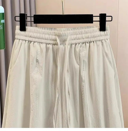 Casual Ice Silk Quick Dry Nine-Piece Flower Bud Pants Women Summer Thin Loose High Waist Draping Lantern Pants