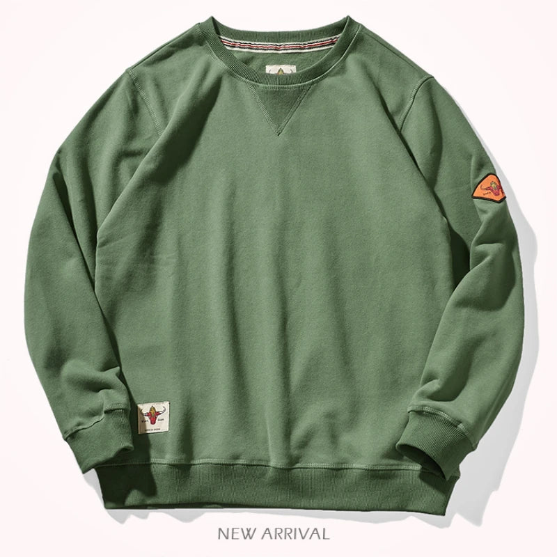Round neck hoodless sweater for men 300g plush cotton solid color simple long sleeve spring and autumn Pullover Sports Top