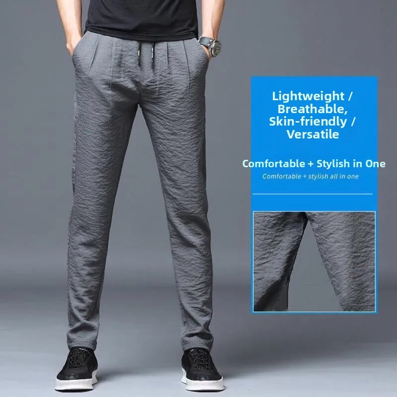Ice Silk Ultra-Thin Straight Leg Long Pants for Men Summer Workwear Resistant to Wear And Dirt Low Waist Loose Fit Black