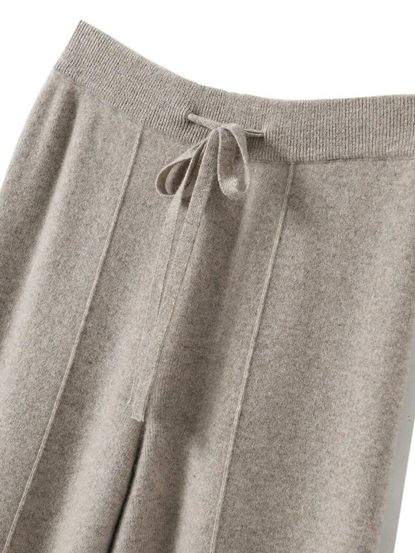 High Waist Knitted Wide Leg Pants Women's Autumn Winter Extended Floor Length Drawstring Straight Casual Loose Slimming