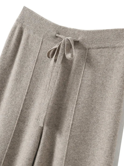 High Waist Knitted Wide Leg Pants Women's Autumn Winter Extended Floor Length Drawstring Straight Casual Loose Slimming