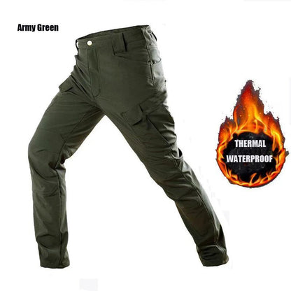 Men's Tactical Softshell Pants Fleece Autumn Winter Cargo Trousers Military Combat Hiking Camping Climbing Casual Sportswear