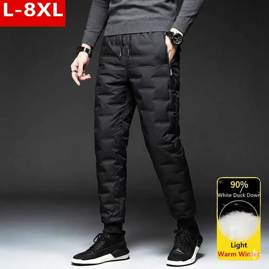 Winter Down Pants Men Outdoor 8XL 7XL 6XL Plus Size Warm Thicken Waterproof White Duck Thermal Trousers Windproof Male Jogger