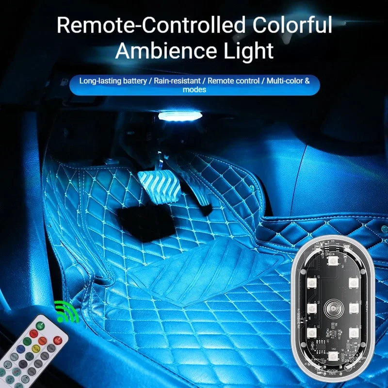 2/4pcs Multi Color Car Light Wireless Mini LED Touch Light with Remote Control Roof Light Sensor Read Lamp Car Interior Lighting