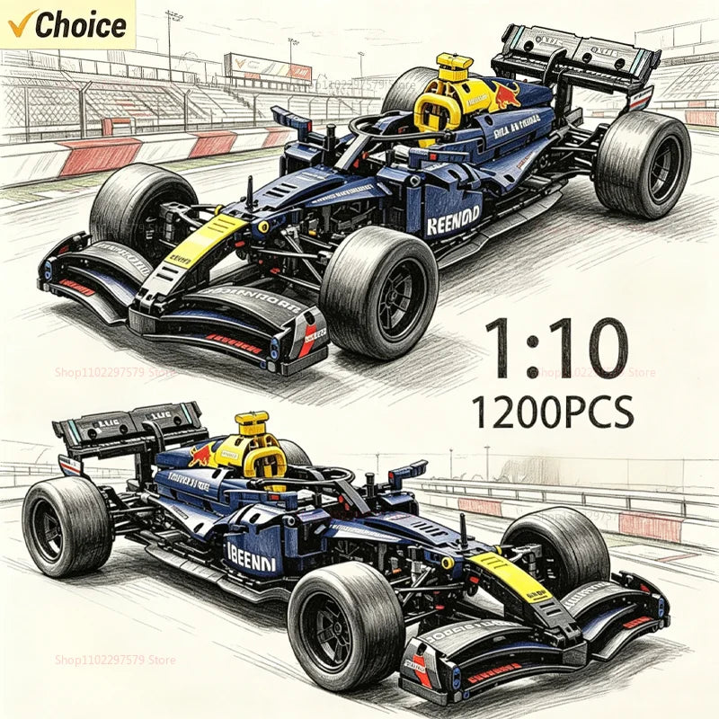 Speed Racing Car Building Blocks Set 1:10 Scale DIY Model Kit for Kids and Adults Collectible Race Car Toys 1200pcs Gift Display