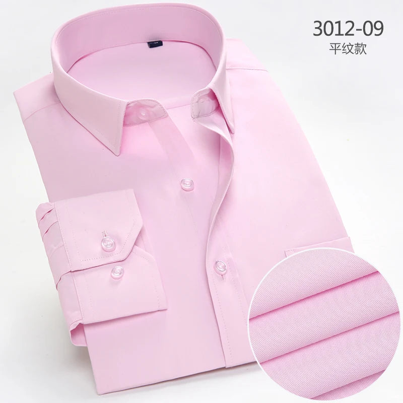 2025 Men's Striped Shirt Long Sleeve Business Office Casual Workwear Comfort Fit Classic Solid Shirts Spring Fall Tops For Male