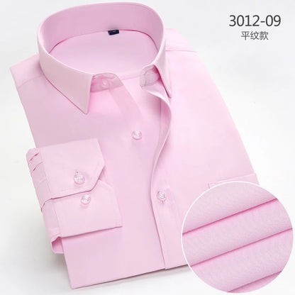 2025 Men's Striped Shirt Long Sleeve Business Office Casual Workwear Comfort Fit Classic Solid Shirts Spring Fall Tops For Male