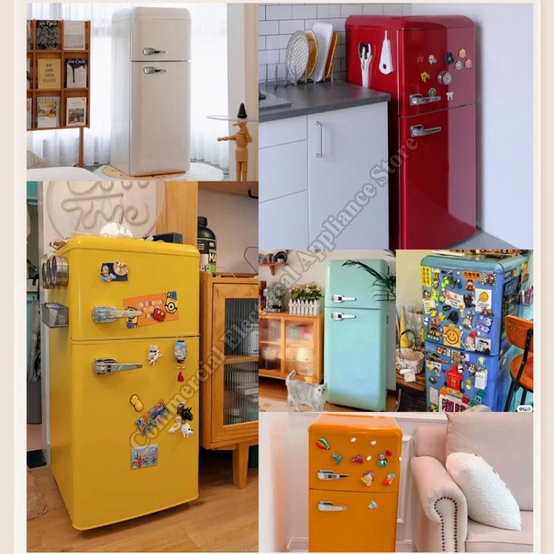 Refrigerator Retro-Style Viral Double-Door Separate Fridge And Freezer Compartments Energy Efficient Mini Refrigerator