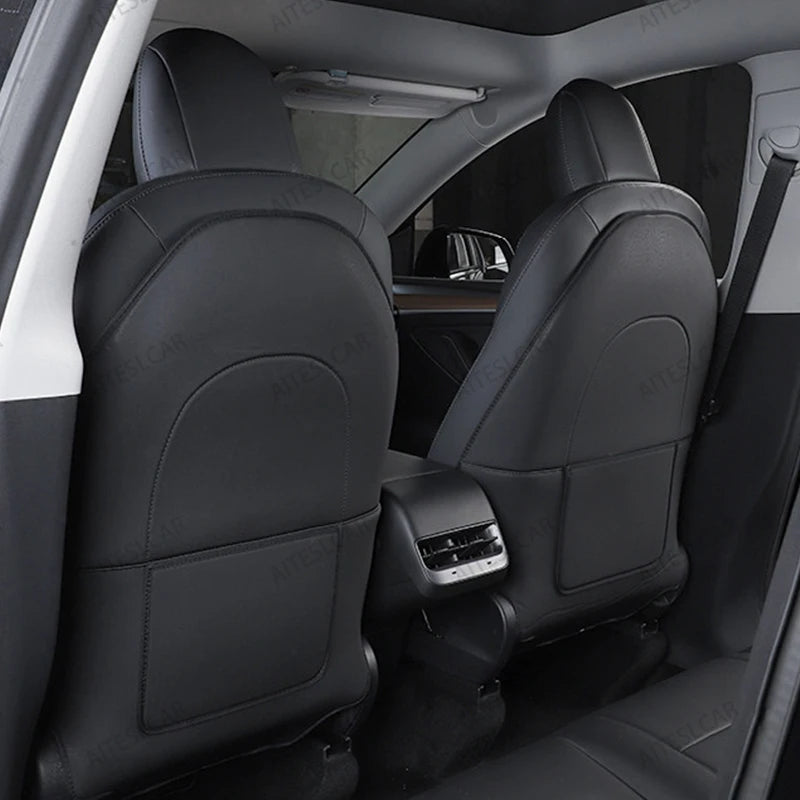 Car Seat Back Protective Mat For Tesla Model 3 / Y Full Seat Anti Kick Pad Leather Anti Scratch Protector Mats Car Accessories