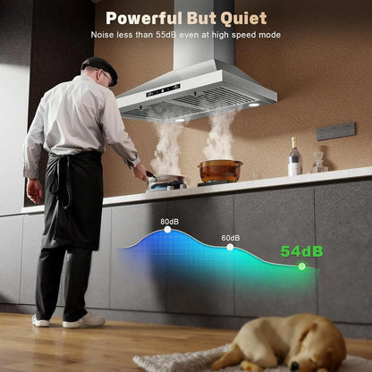 24/30 Inch Wall Mount 450CFM Stainless Kitchen Vent Gesture Sensing & Touch Control 3 Speed Range Hood