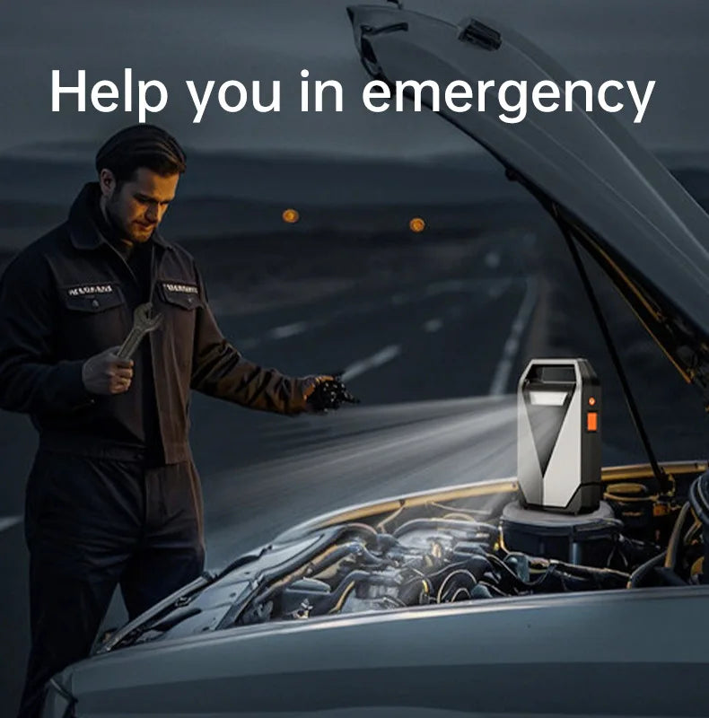12000mAh High Capacity Multi-Function Car Jump Starter & Air Compressor, Emergency Battery Booster for Gas&Diesel Cars