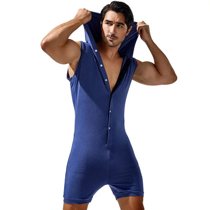 Men's shapewear, jumpsuit, home wear, high elasticity, comfortable jumpsuit, solid color casual sleeveless vest with hat