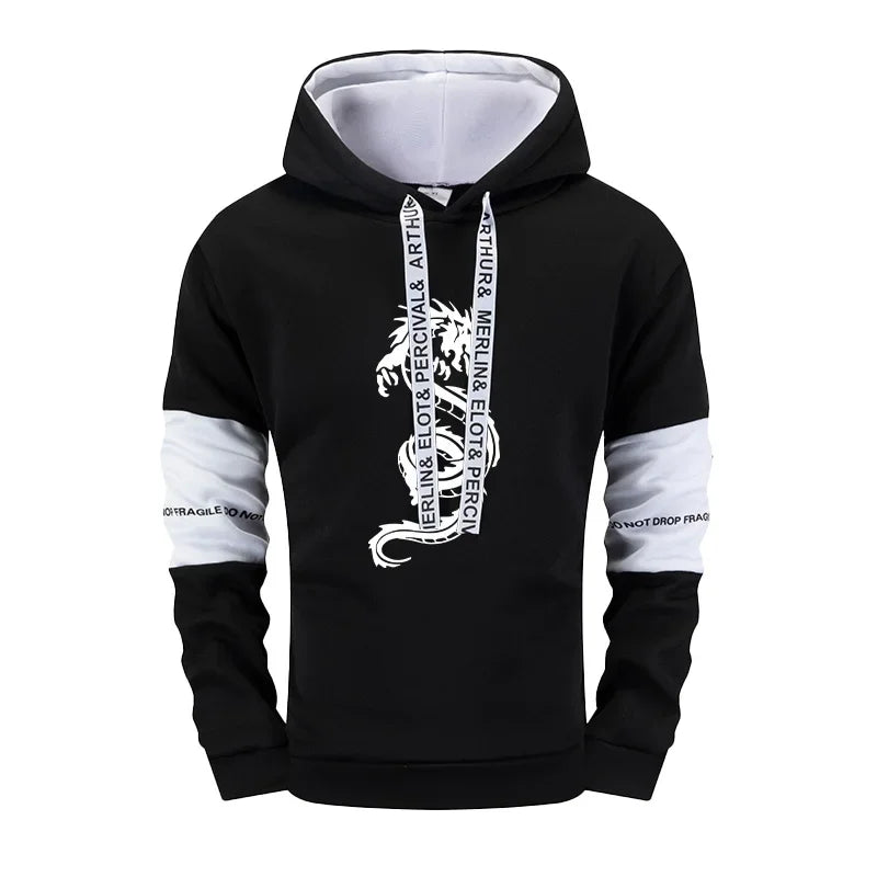 Chinese Dragon Print Men's Tracksuit Hoodies Sweatpants 2 Pcs Set Fashion Streetwear Outfit Fall Winter Casual Sport Jogger Suit