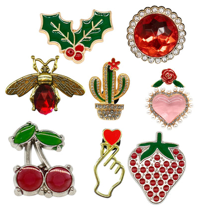 1/8pcs Red Cherry Strawberry Metal Shoe Charms Bling Cactus Luxury Shoe Decoration Accessories Pin Clog for Women Girls Gift