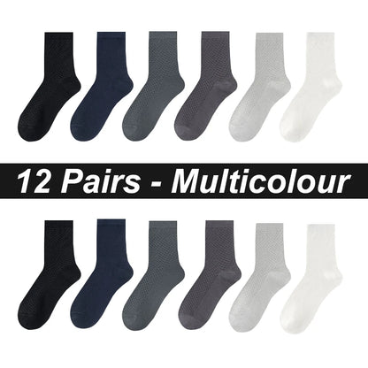 12Pairs Bamboo Fiber Socks Men Casual Business Mesh Breatheable Anti-Bacterial Comfortable High Quality Sock Male Size EU38-45