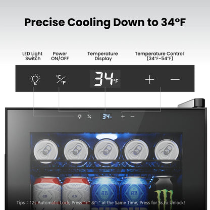 Beverage Refrigerator Cooler-77Cans Freestanding Mini Fridge Cooler with Glass Door for Home Office